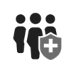 three people with health shield bw icon - benefits - group health
